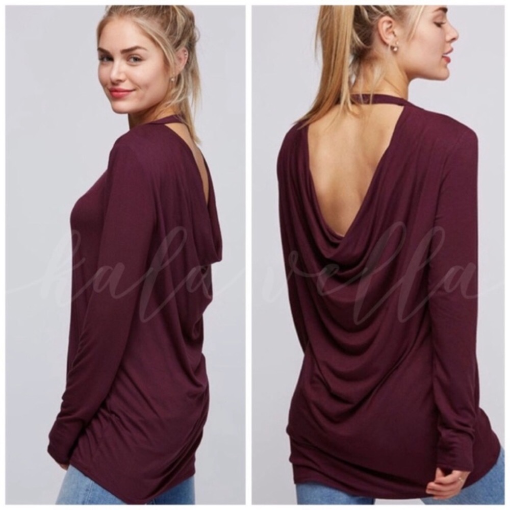 CLEARANCE HP 10/29 Plum Open Back Long Sleeve Top